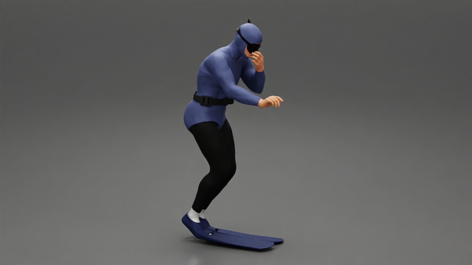 Scuba diver jumping from the boat in water 3D print model_2