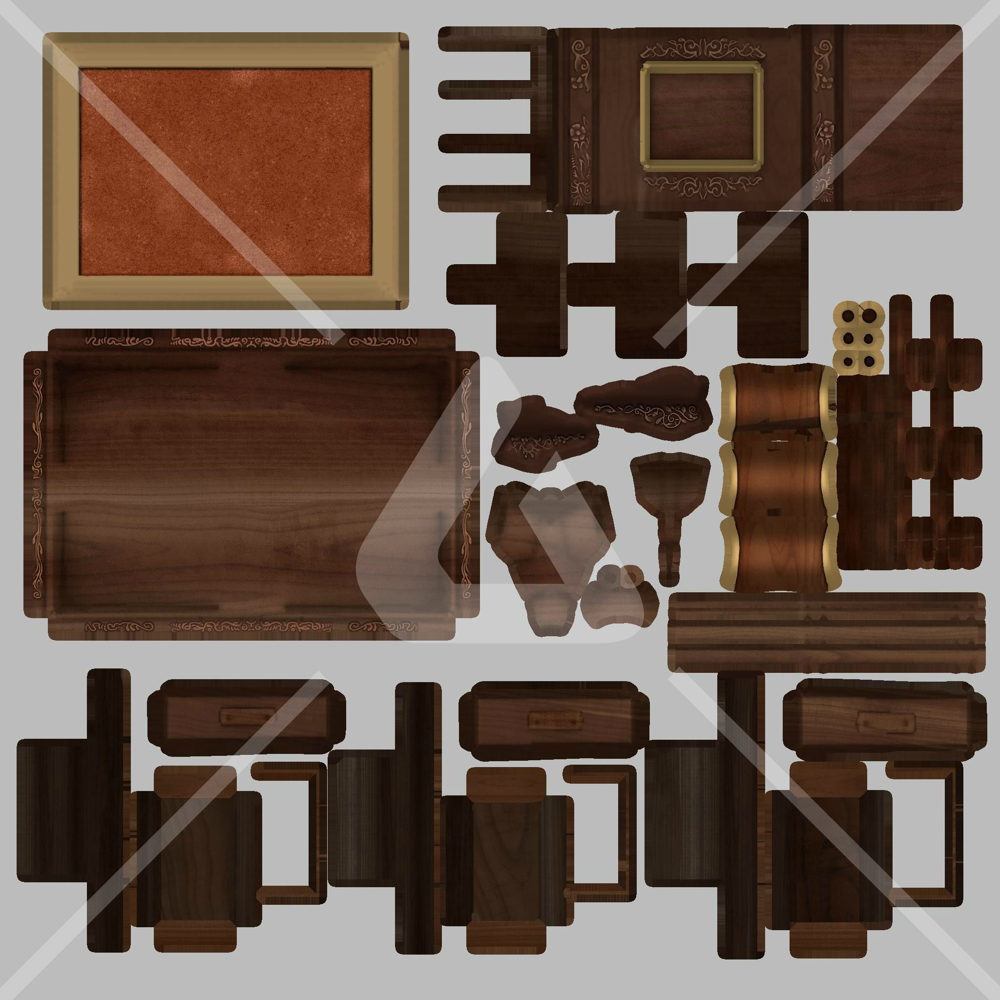 Medieval Small Cupboard PBR Rigged Low-poly 3D model_10