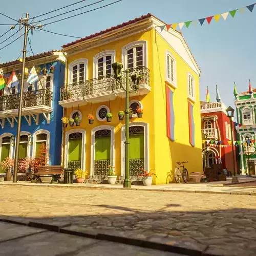 SOUTH AMERICAN BUILDING 001 Low-poly 3D model