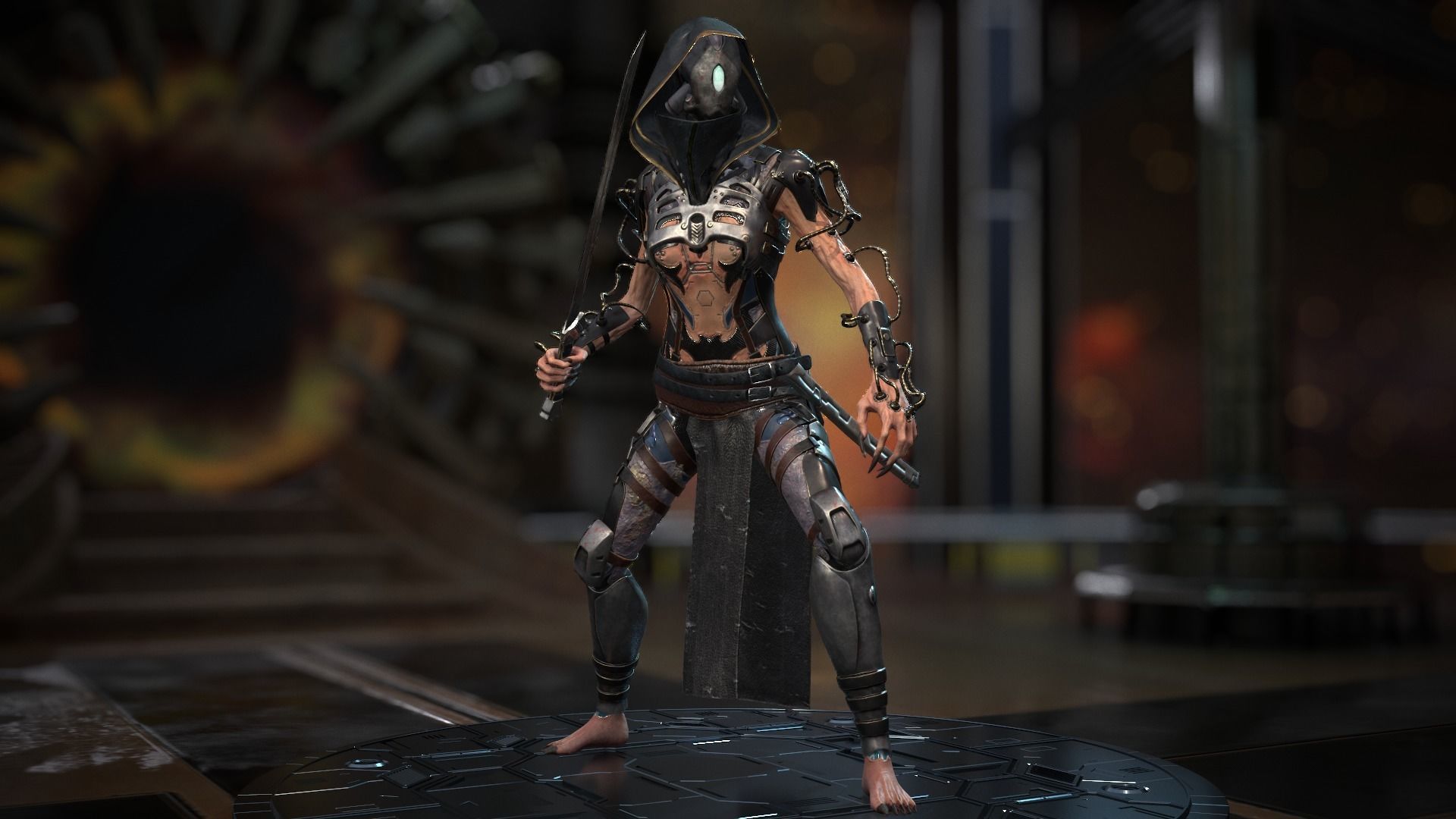 Biomechanical monster girl Low-poly 3D model_13