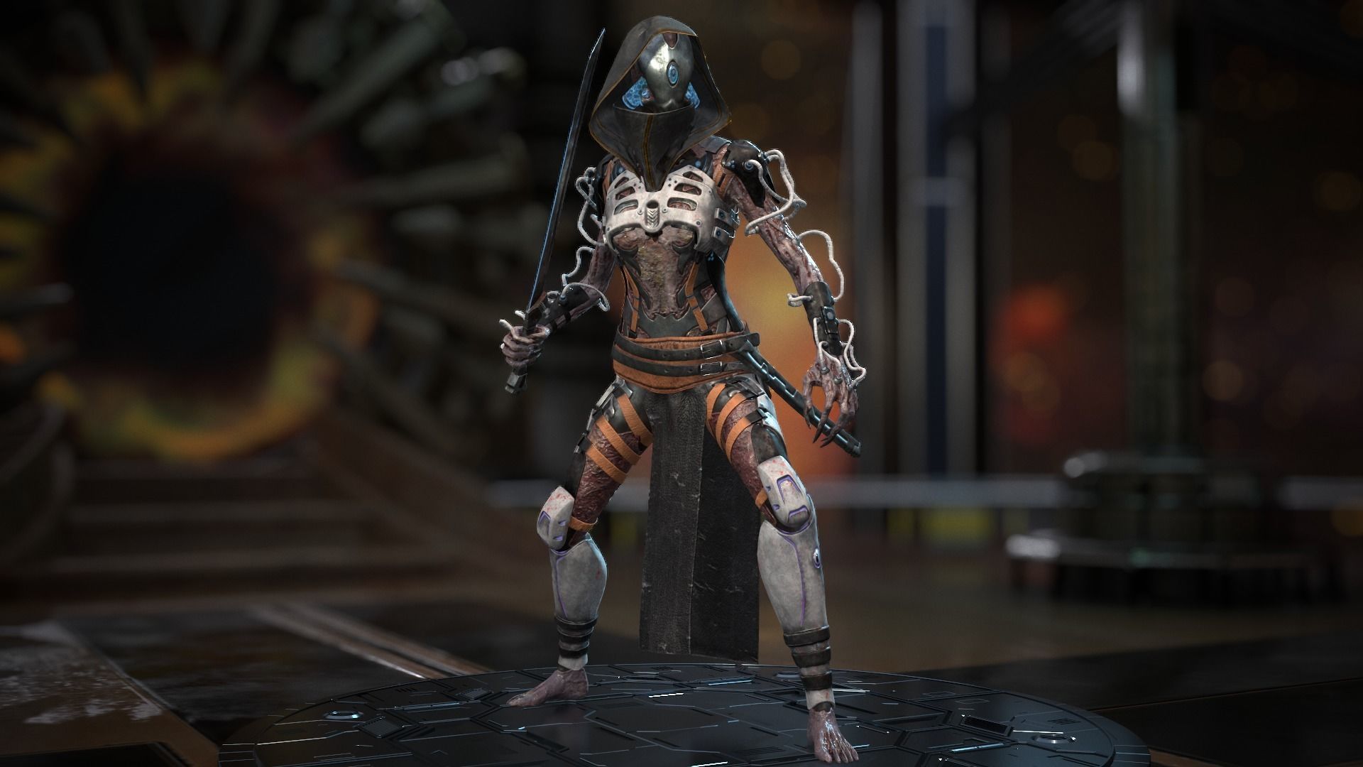 Biomechanical monster girl Low-poly 3D model_12