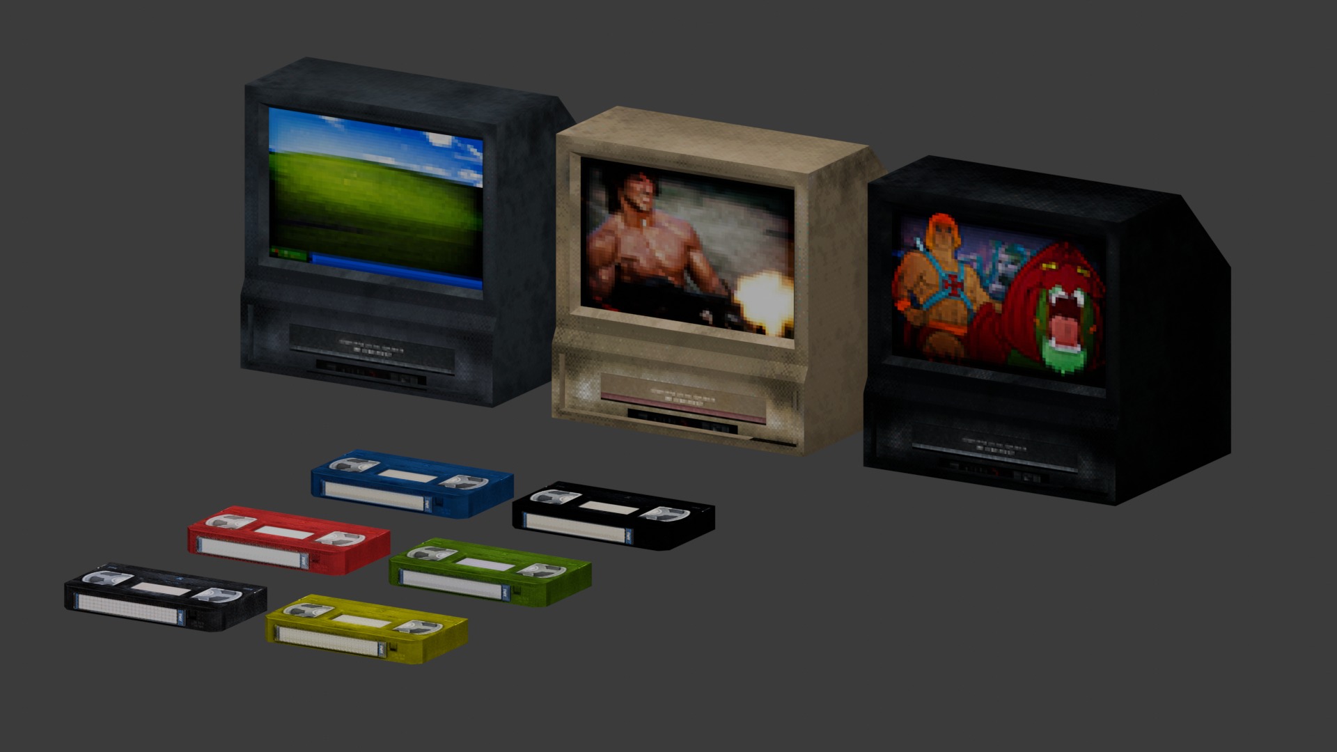 VHS and VCR TV Pack in Retro PSX-PS1 Style Low-poly 3D model_1