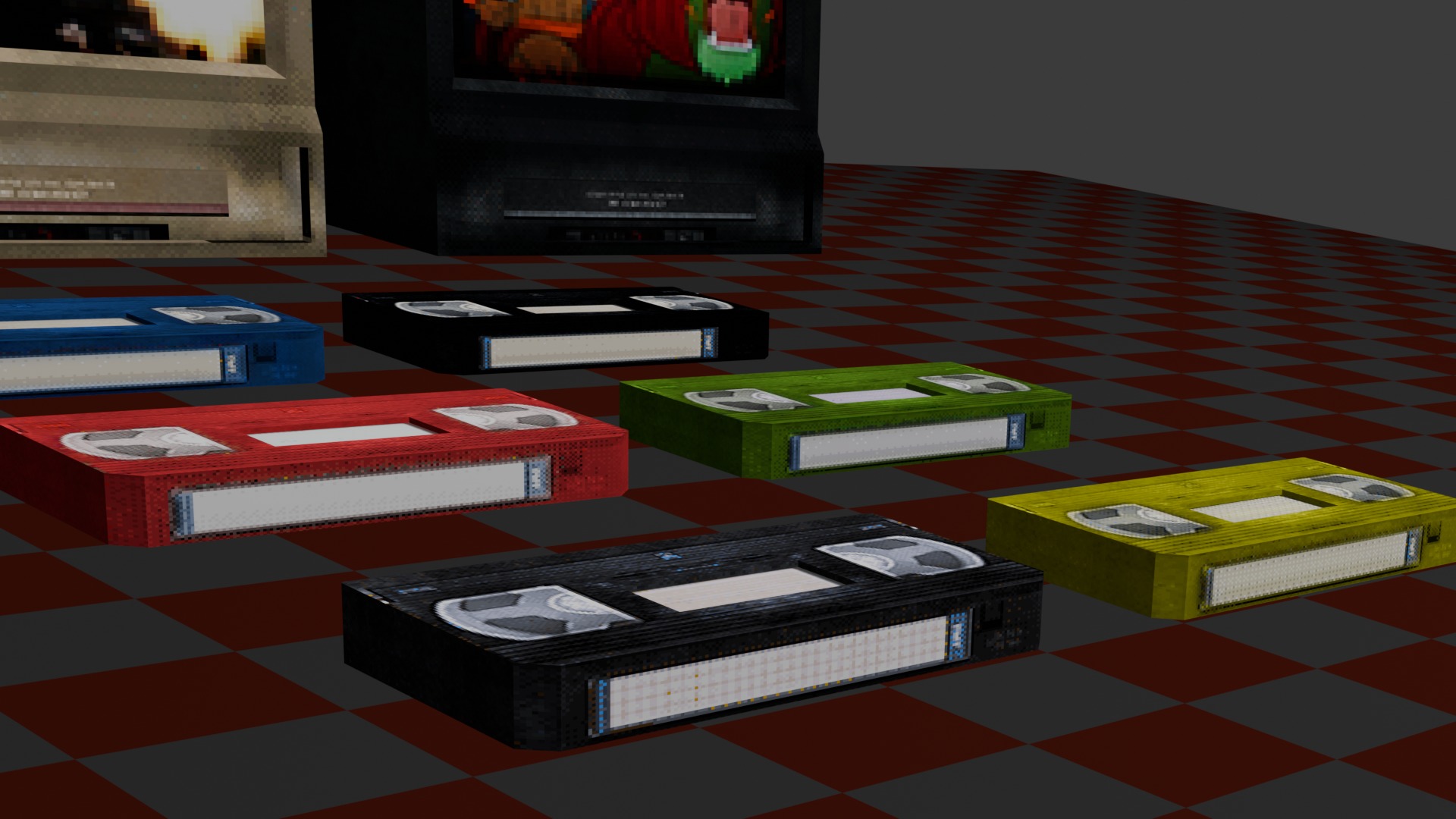 VHS and VCR TV Pack in Retro PSX-PS1 Style Low-poly 3D model_7