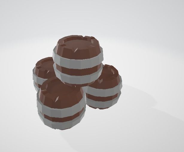 Low Poly Barrel set of wooden barrels Low-poly 3D model_2
