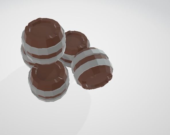 Low Poly Barrel set of wooden barrels Low-poly 3D model_1