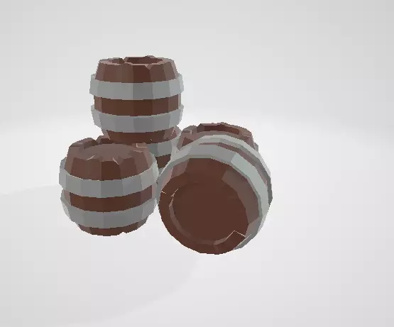Low Poly Barrel set of wooden barrels Low-poly 3D model_0