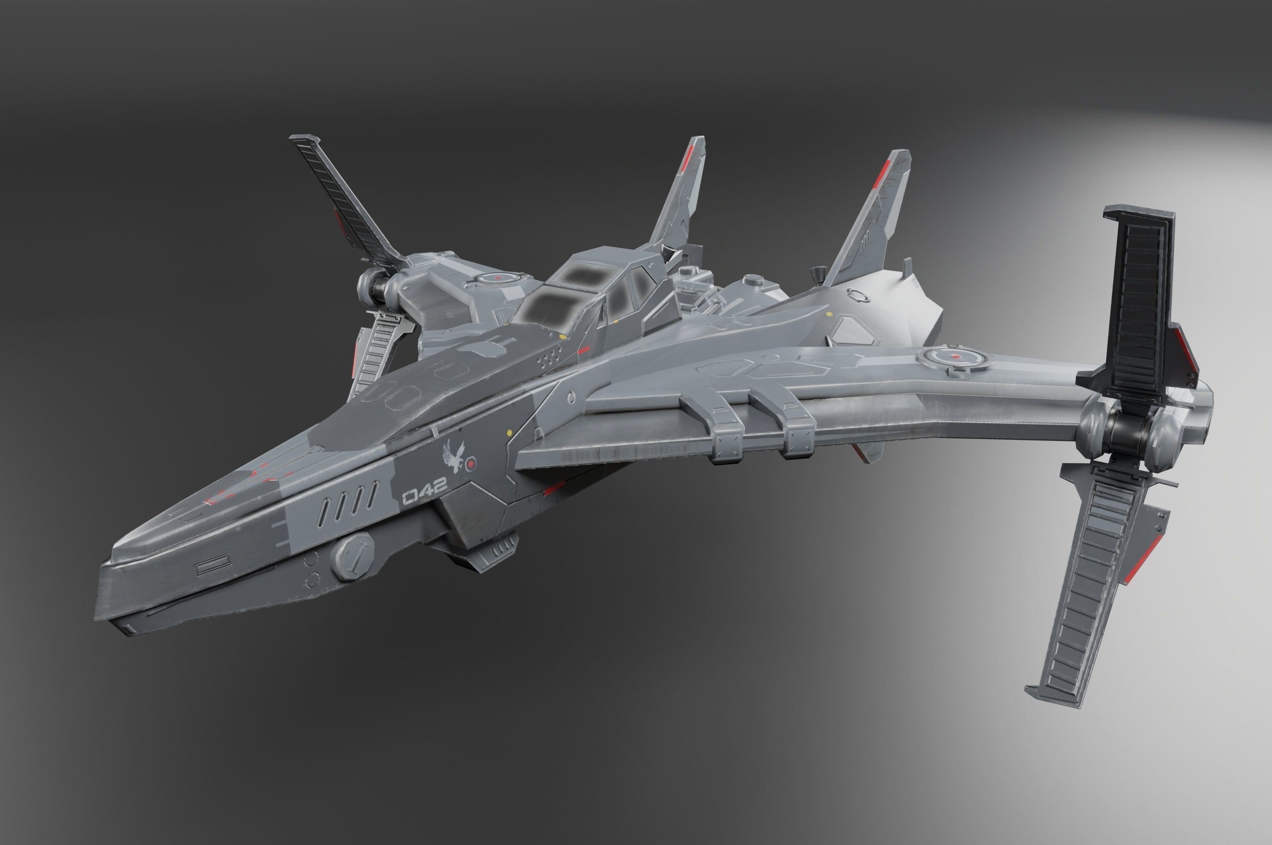 Scifi Spaceship Low-poly 3D model_7