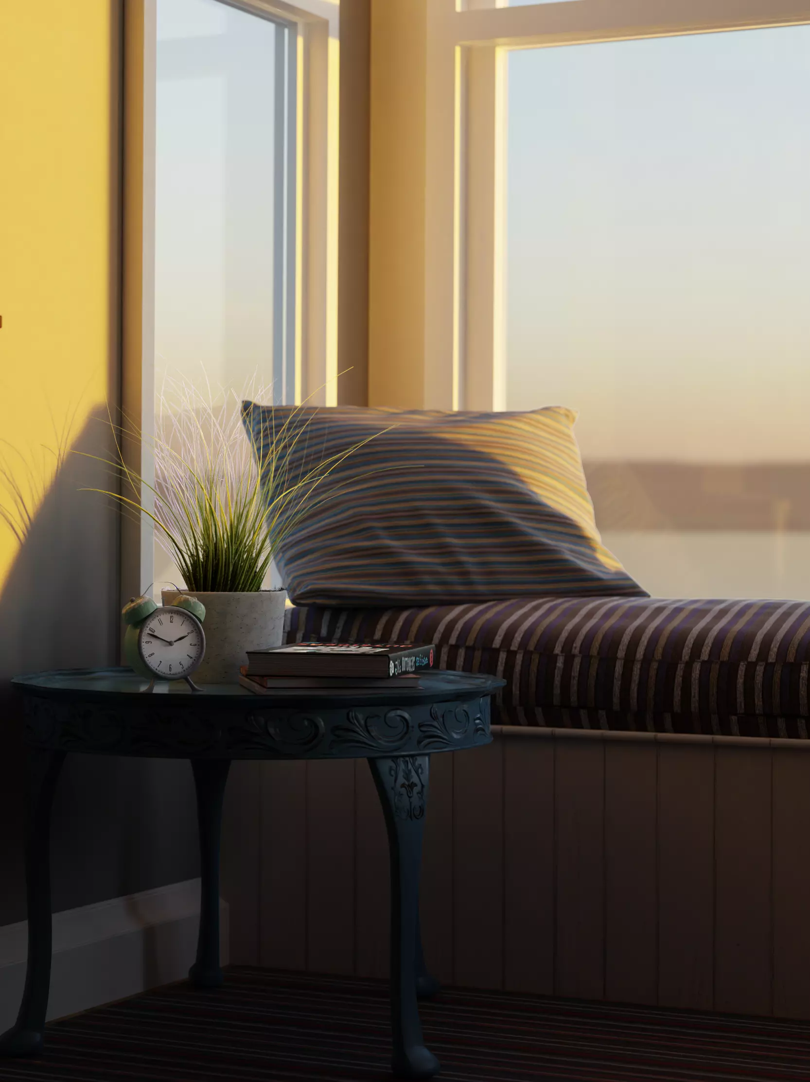 3D Sunset Bedroom with Bookshelves 3D model_0
