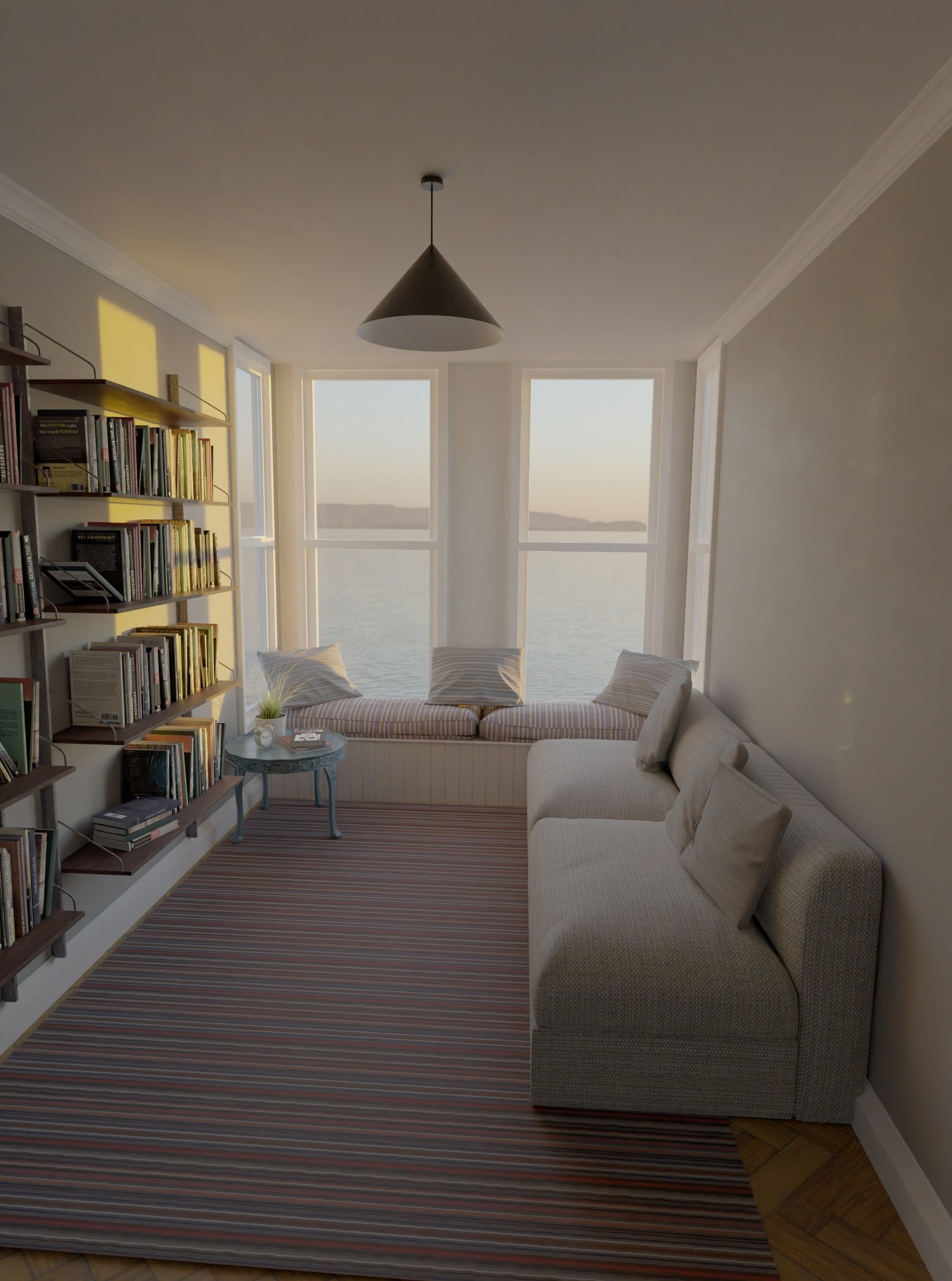 3D Sunset Bedroom with Bookshelves 3D model_2