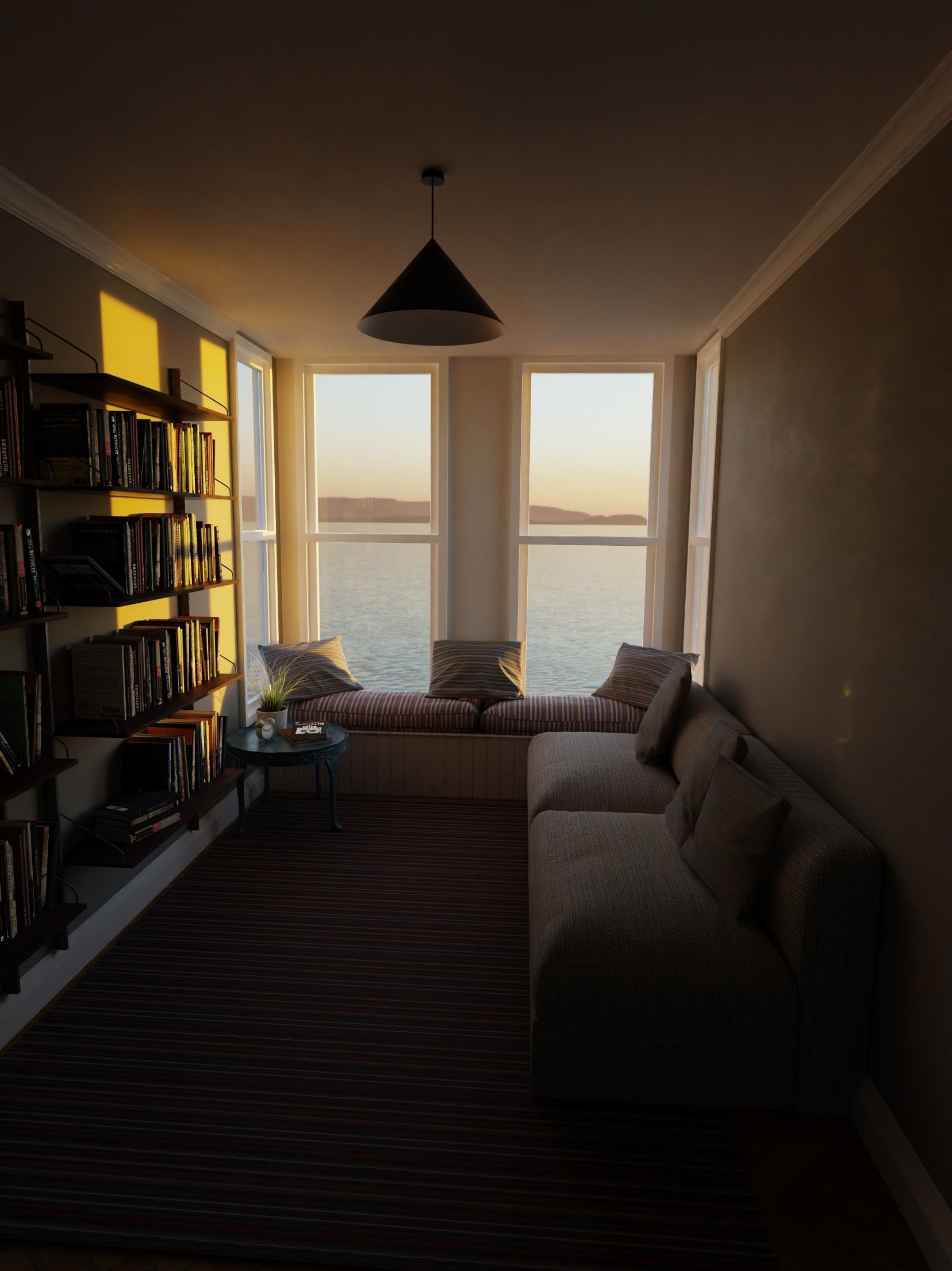 3D Sunset Bedroom with Bookshelves 3D model_3