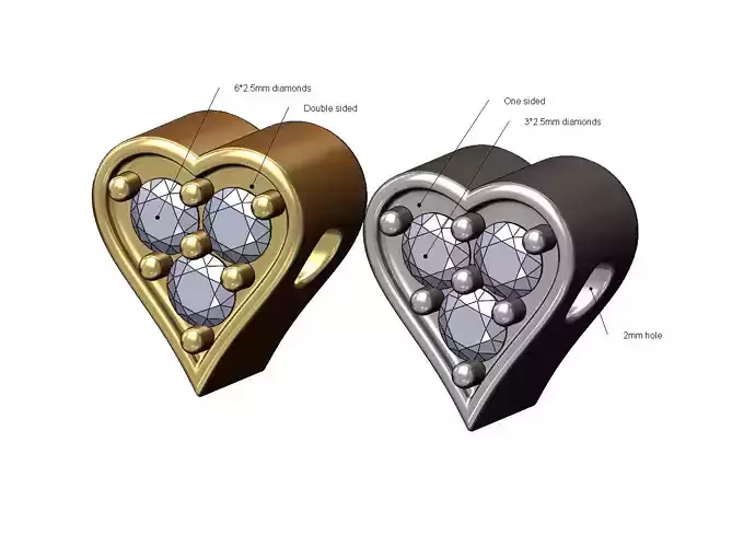 Pinched diamond heart charm and bracelet bead