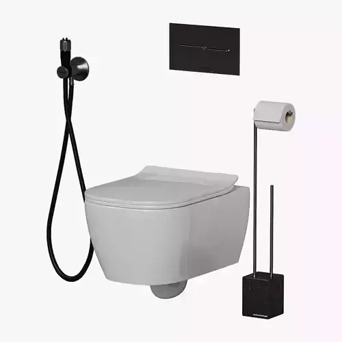 KOMODO Set toilet with shower head and soap dispenser Low-poly 3D model