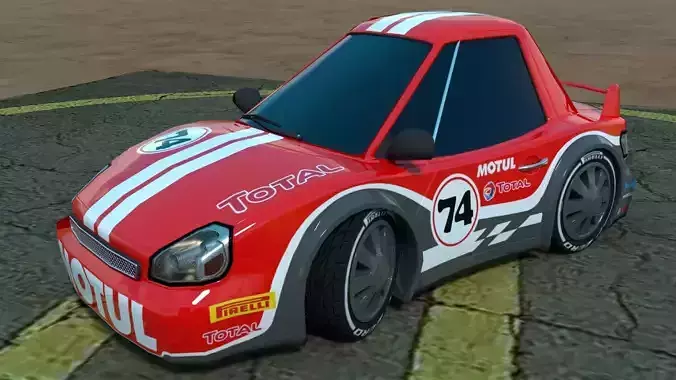Rigged low poly cartoon racing car MOTUL Low-poly 3D model