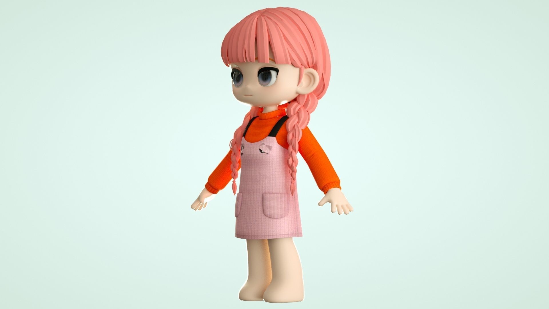 cartoon girl little girl ip image cartoon character 3D model_2