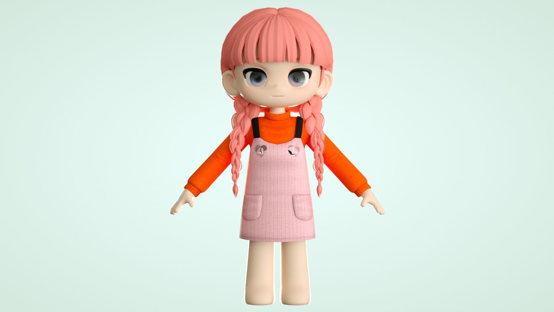 cartoon girl little girl ip image cartoon character 3D model_10