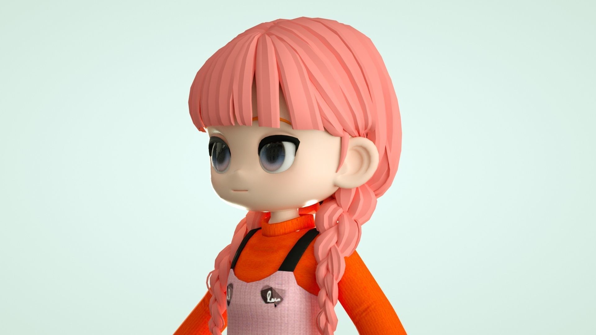 cartoon girl little girl ip image cartoon character 3D model_8