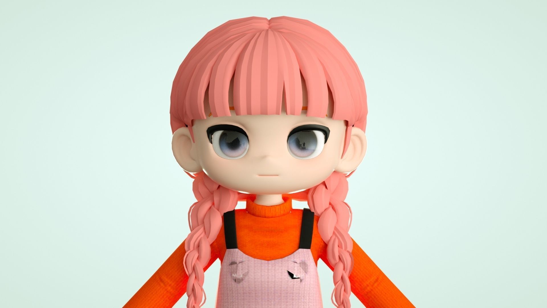 cartoon girl little girl ip image cartoon character 3D model_7
