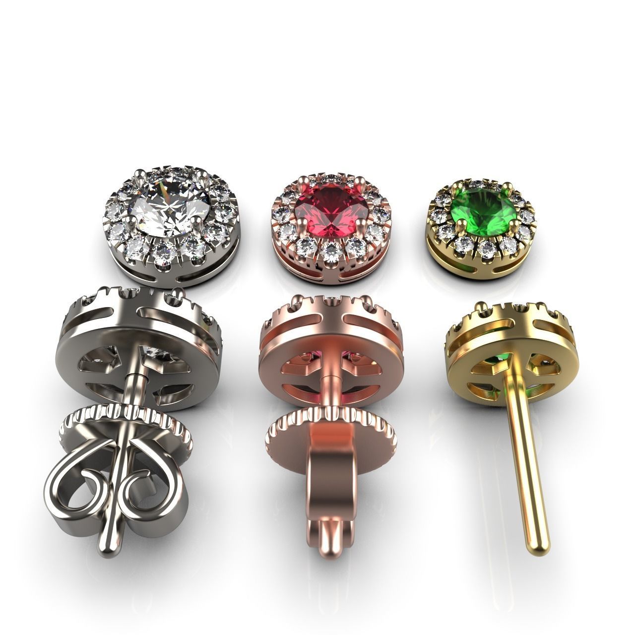 Round Diamond Halo Stud Earrings 3D print model_2