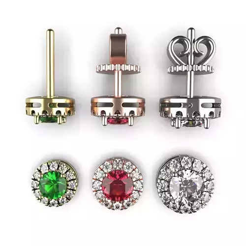 Round Diamond Halo Stud Earrings 3D print model