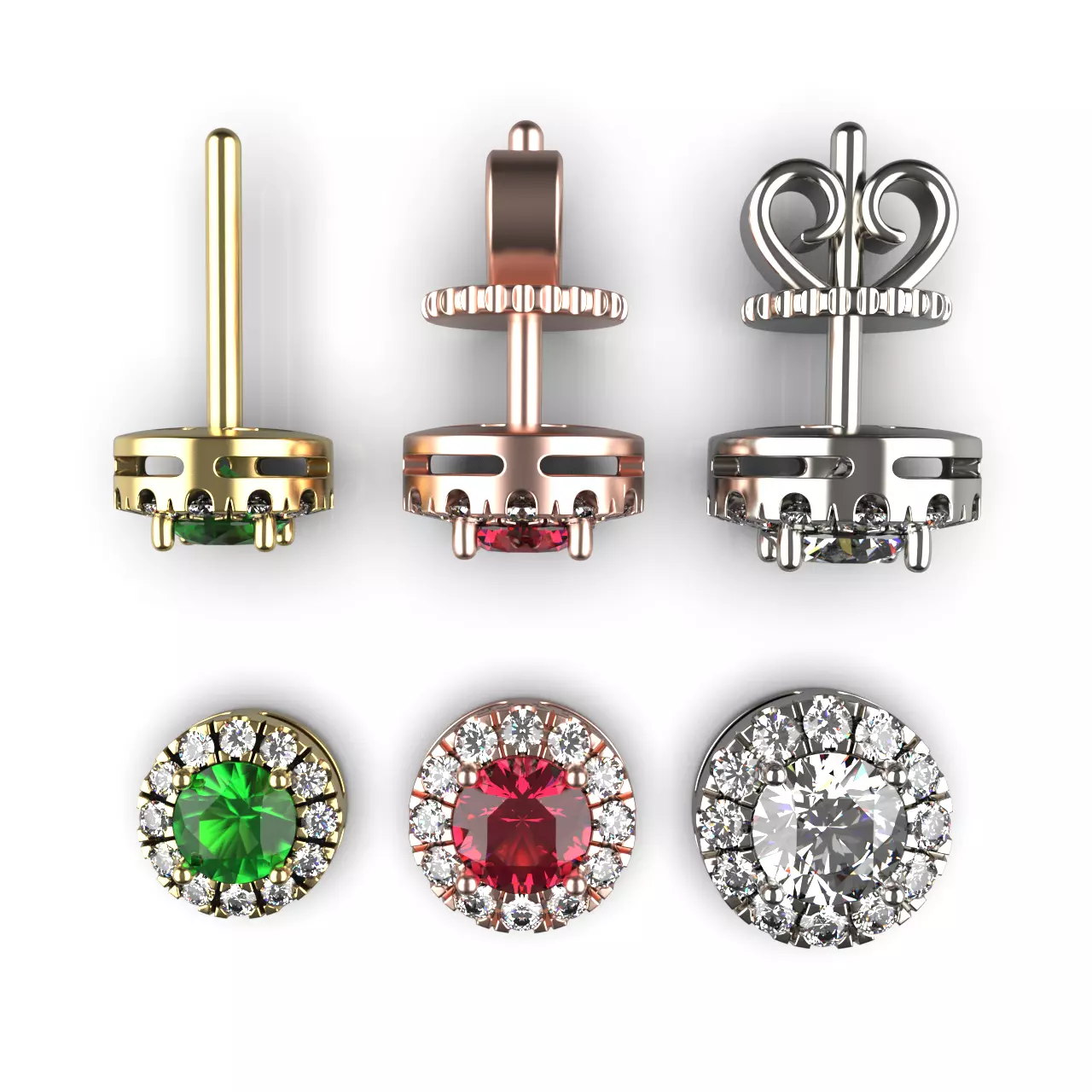 Round Diamond Halo Stud Earrings 3D print model_0