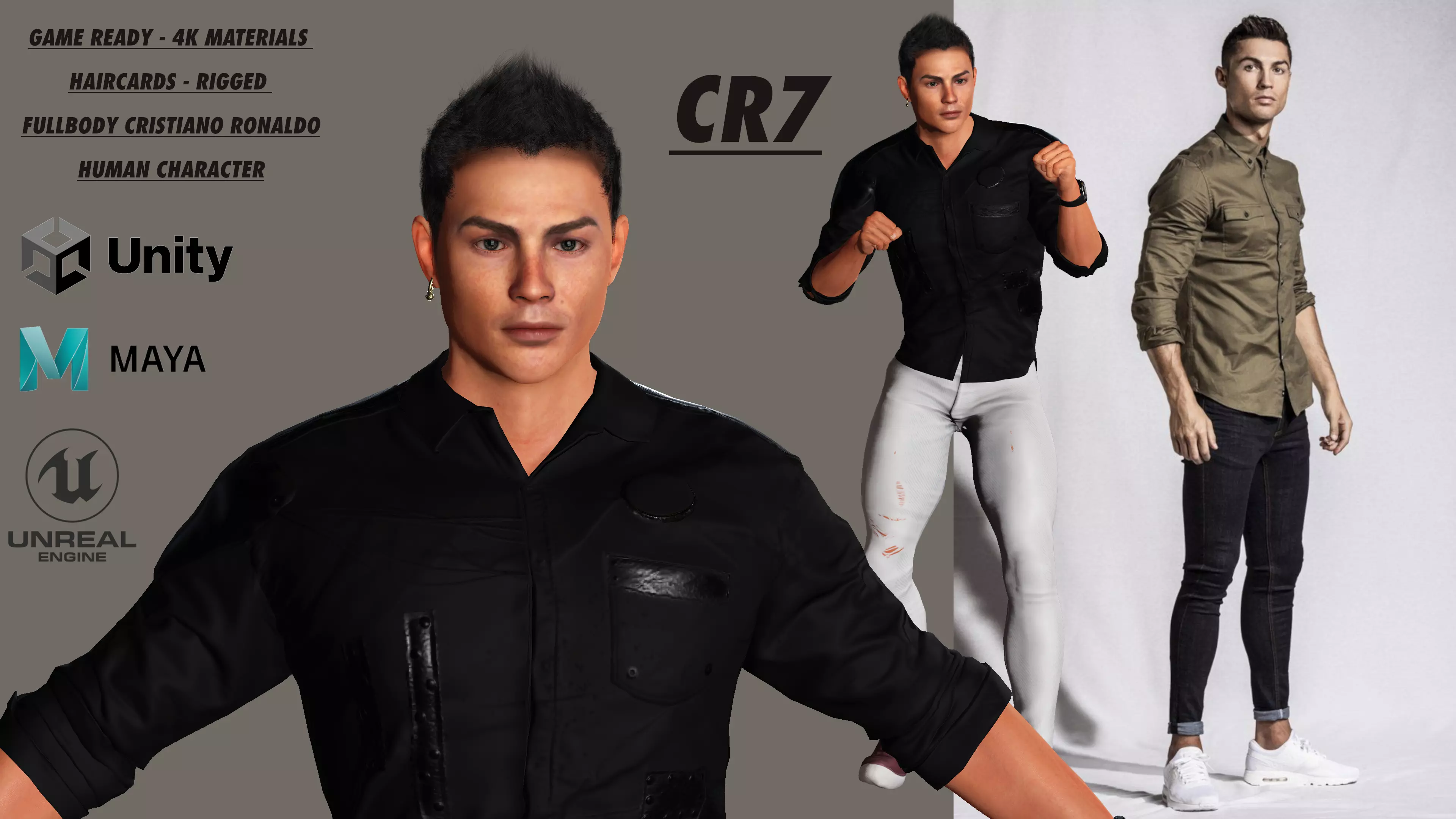 CRISTIANO RONALDO 3D MODEL- RIGGED GAME READY CHARACTER  Low-poly 3D model_0