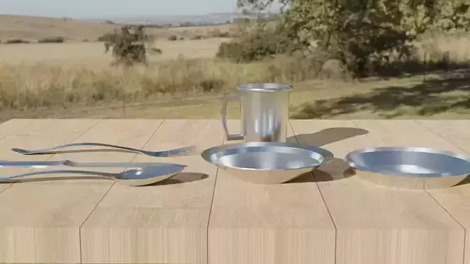 Camping cutlery set - Tin bowl plate mug spoon fork and knife