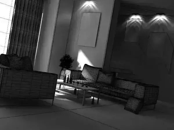 Living Room With White Sofas And Low Lights