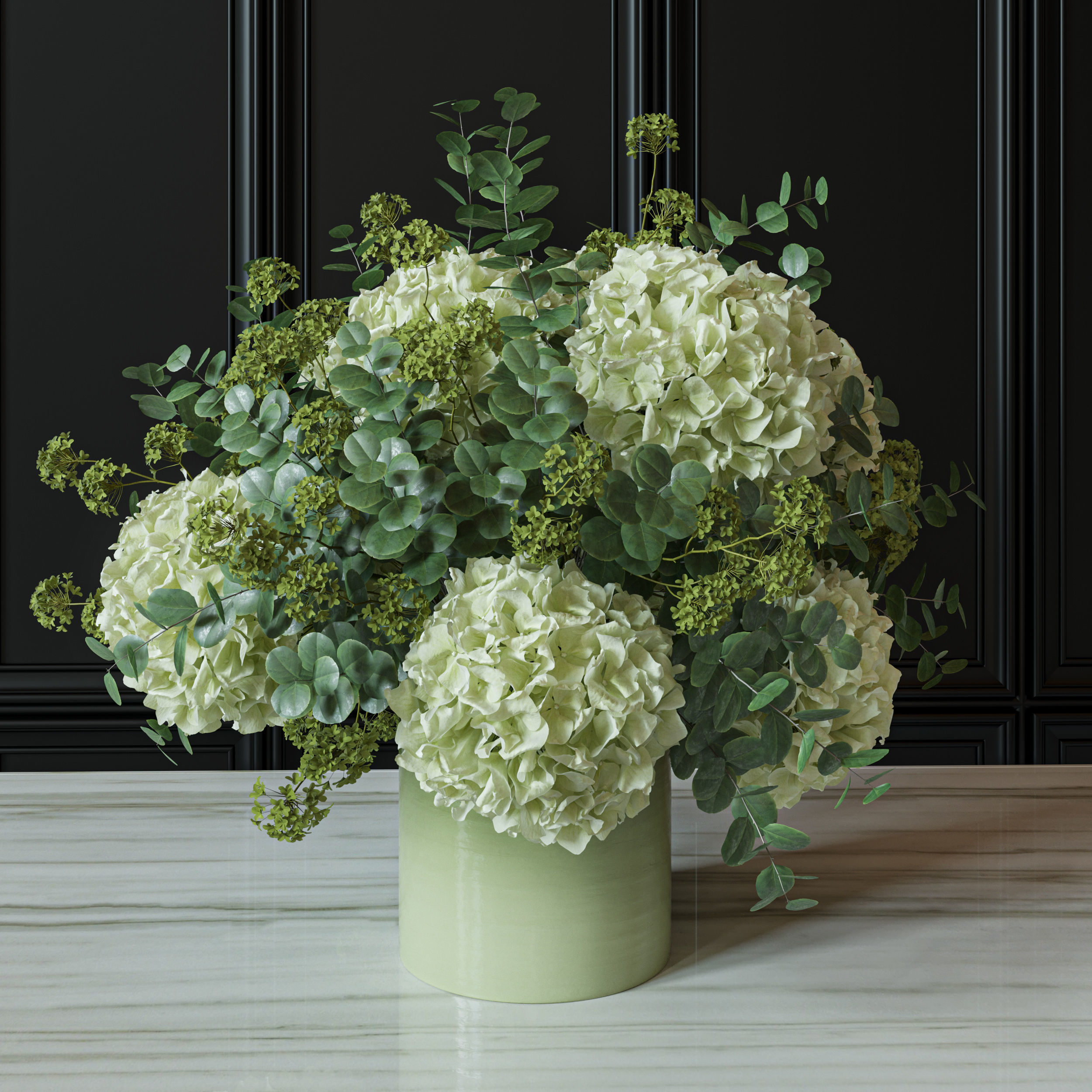 Flower Set 051 Green Hydrangea 3D model_2