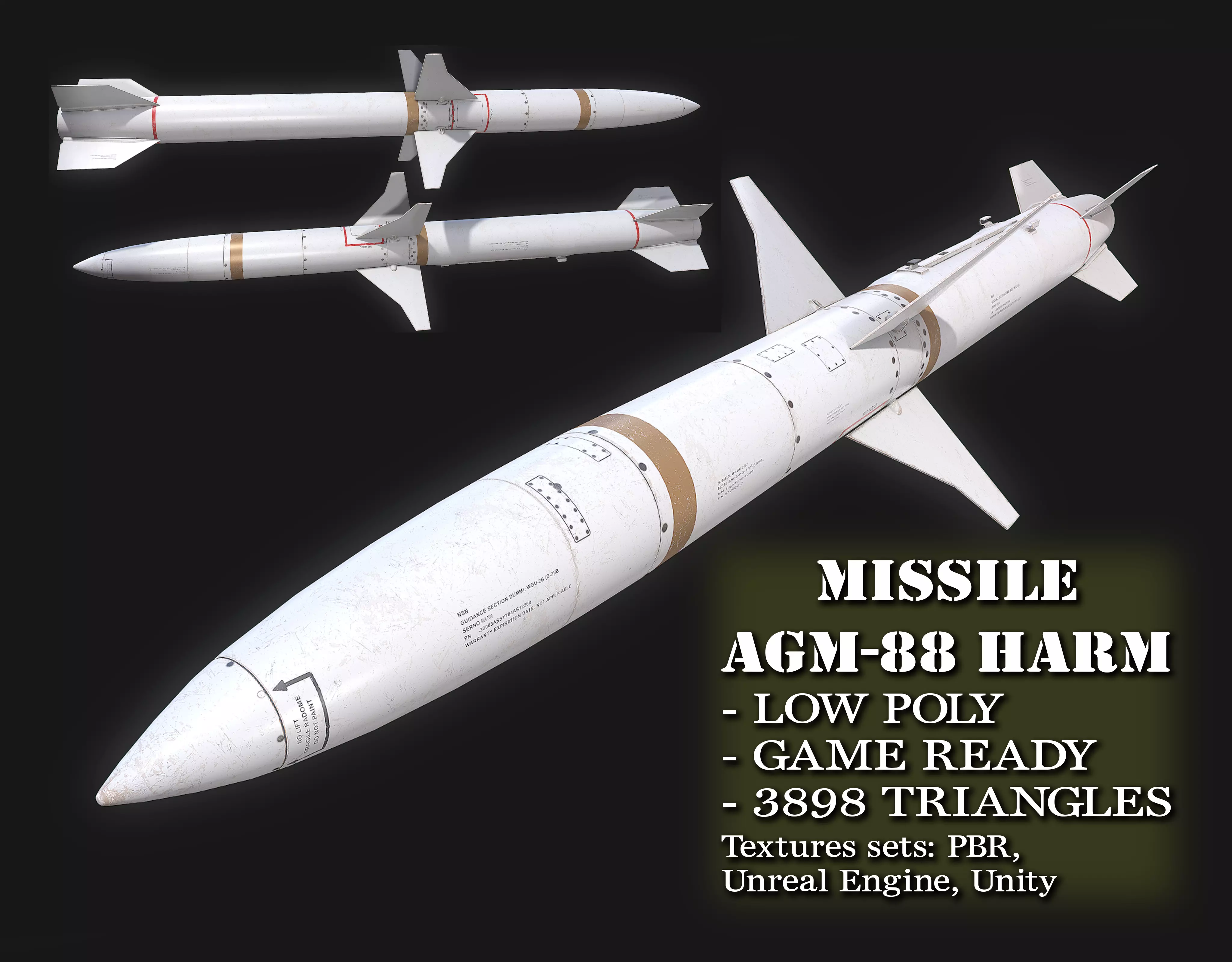 Missile AGM-88 HARM Low-poly 3D model_0