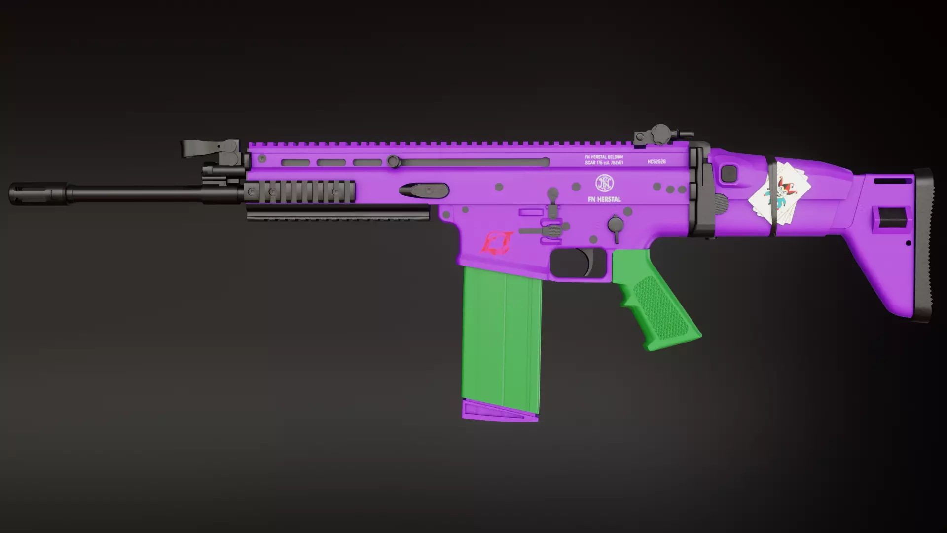 FN SCAR Heavy Mk17 Custom Joker  theme and five type of bullet Low-poly 3D model_0