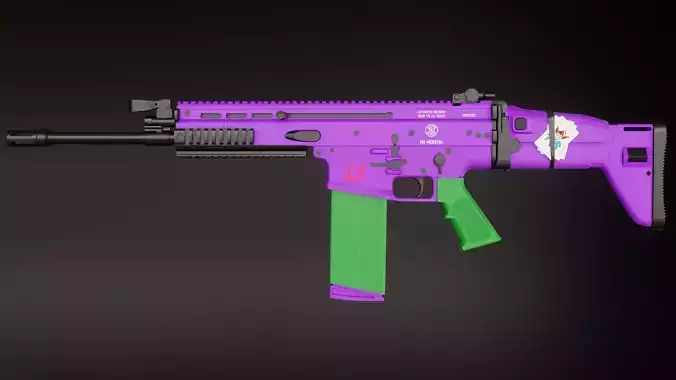 FN SCAR Heavy Mk17 Custom Joker  theme and five type of bullet Low-poly 3D model
