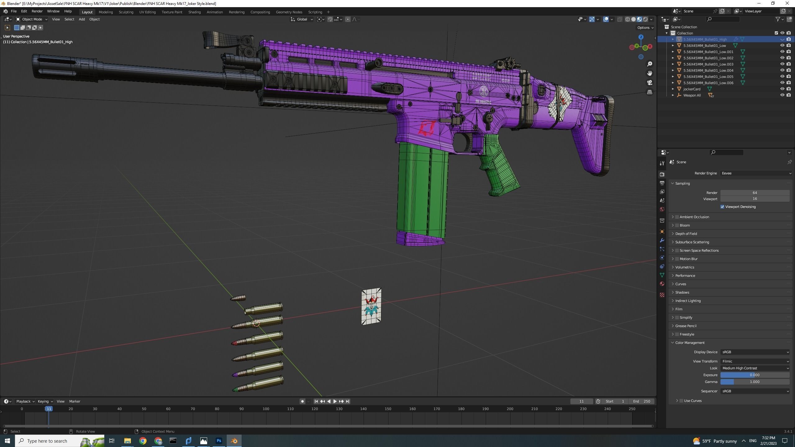 FN SCAR Heavy Mk17 Custom Joker  theme and five type of bullet Low-poly 3D model_9