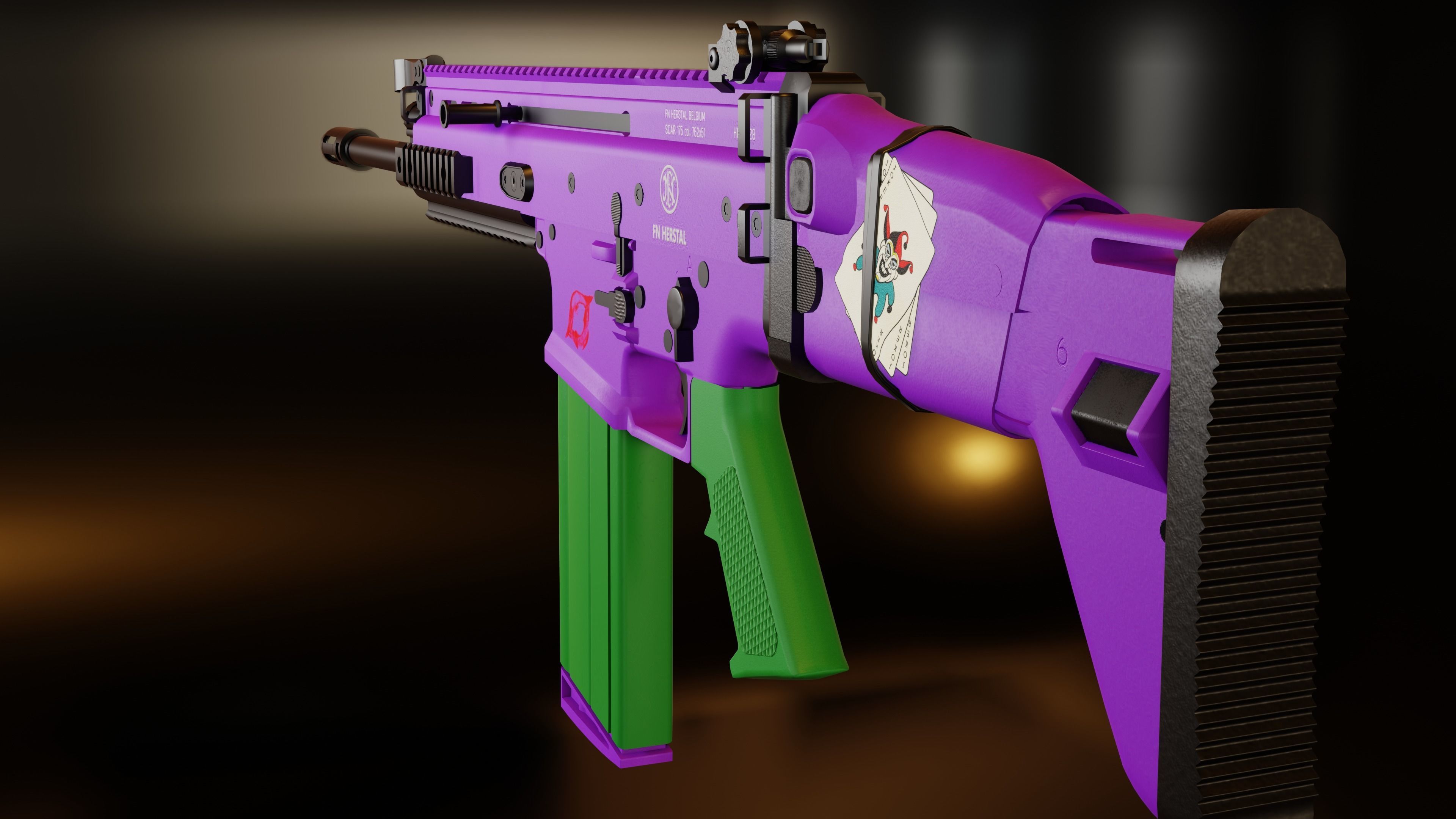 FN SCAR Heavy Mk17 Custom Joker  theme and five type of bullet Low-poly 3D model_4