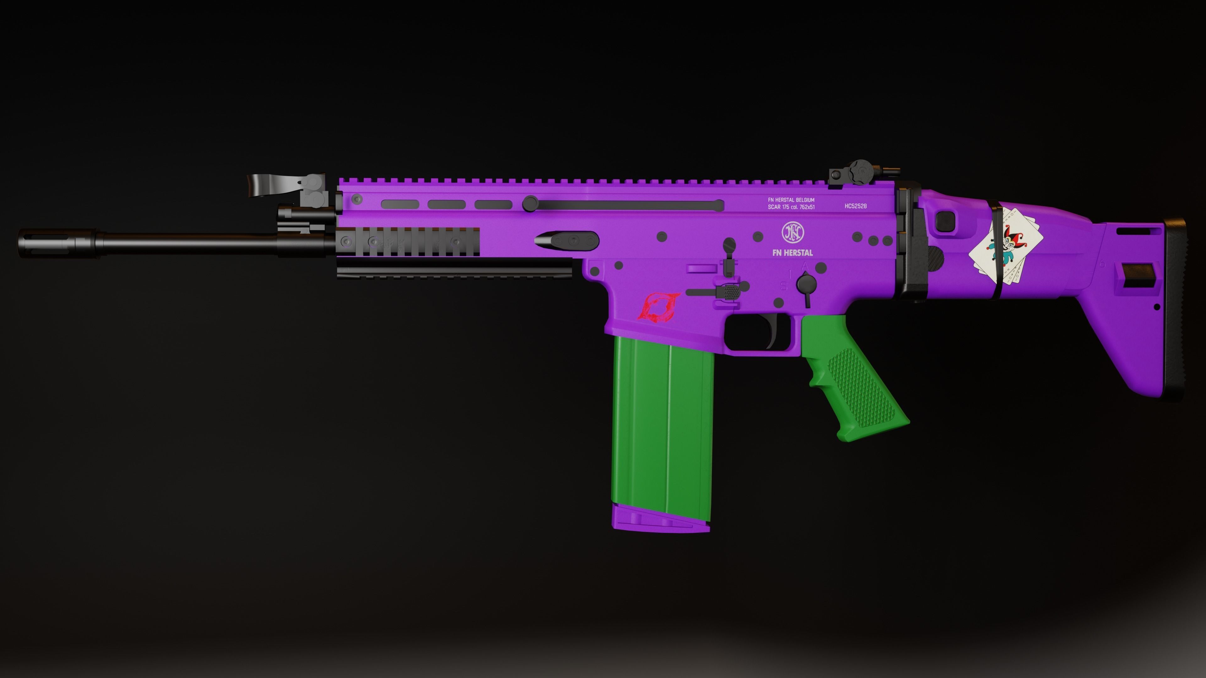FN SCAR Heavy Mk17 Custom Joker  theme and five type of bullet Low-poly 3D model_3