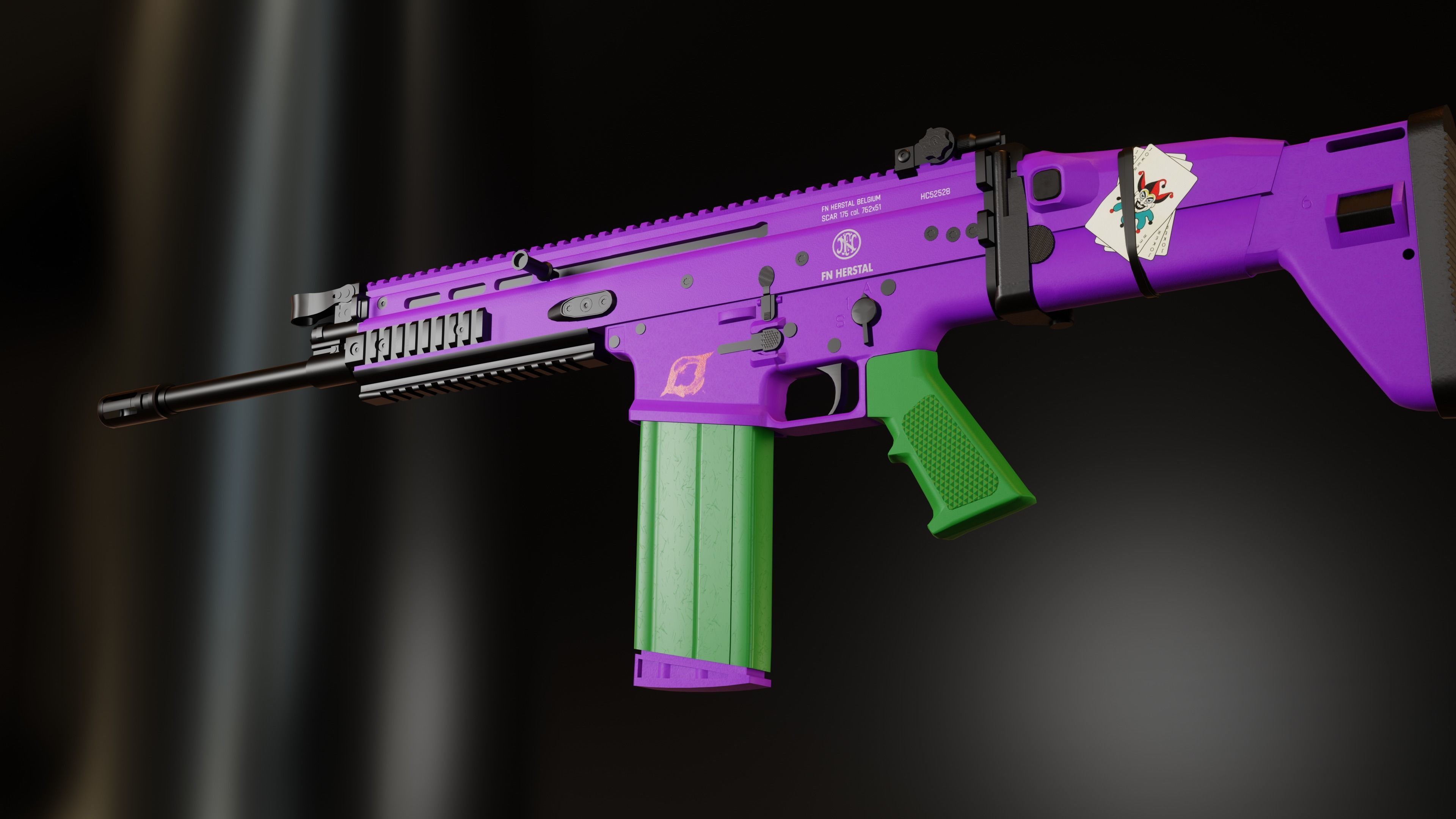 FN SCAR Heavy Mk17 Custom Joker  theme and five type of bullet Low-poly 3D model_5