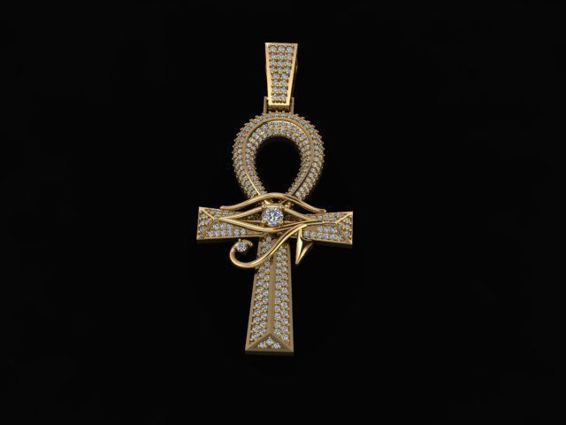 ankh cross with eye of horus pendant 3D print model_3