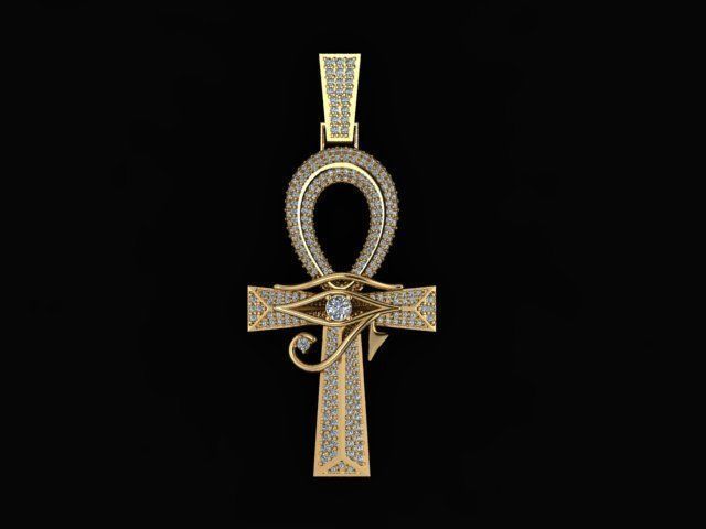 ankh cross with eye of horus pendant 3D print model_5