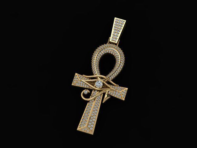 ankh cross with eye of horus pendant 3D print model_4