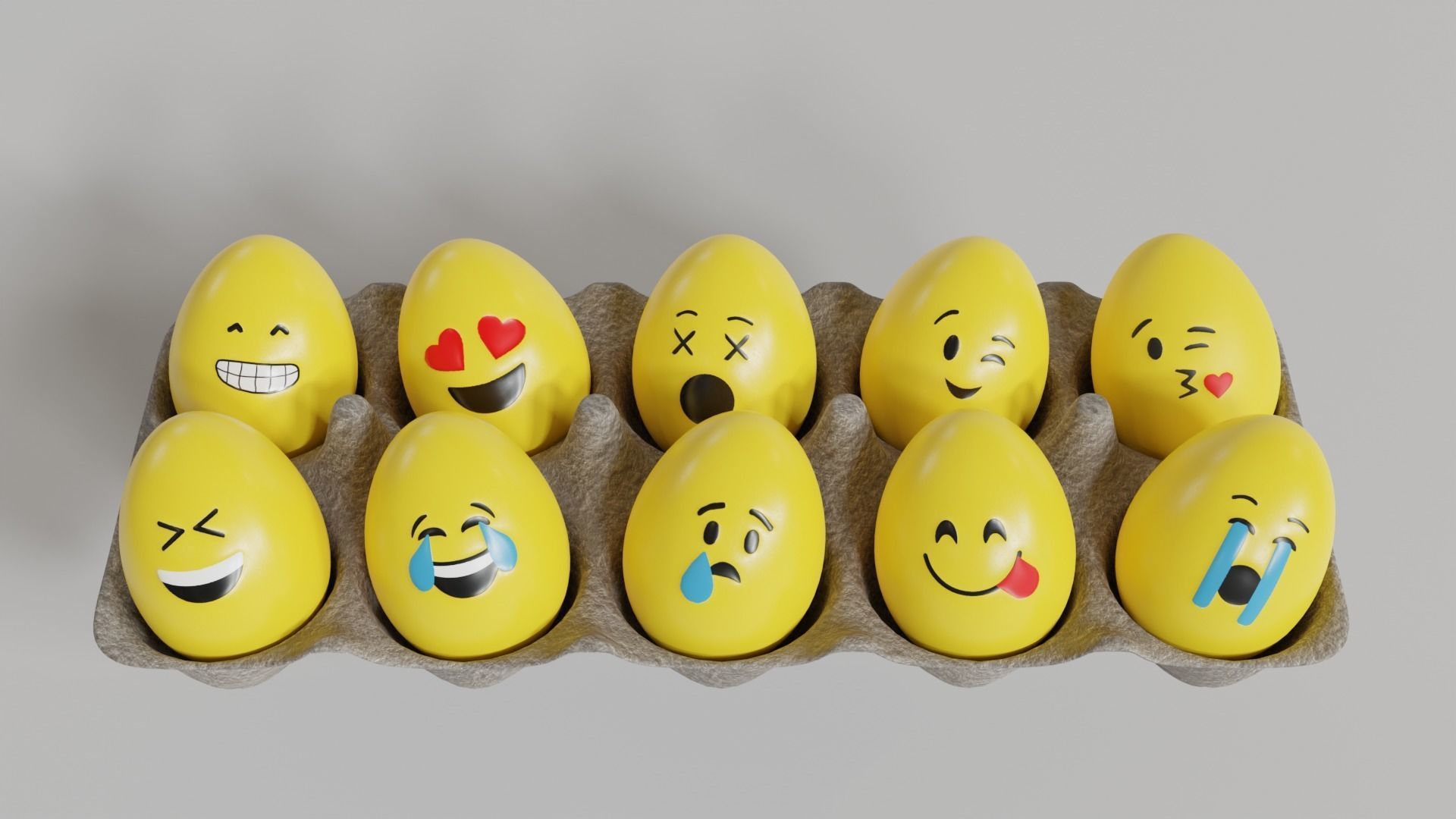 Smile Emoji Easter Eggs in Tray 3D model_4