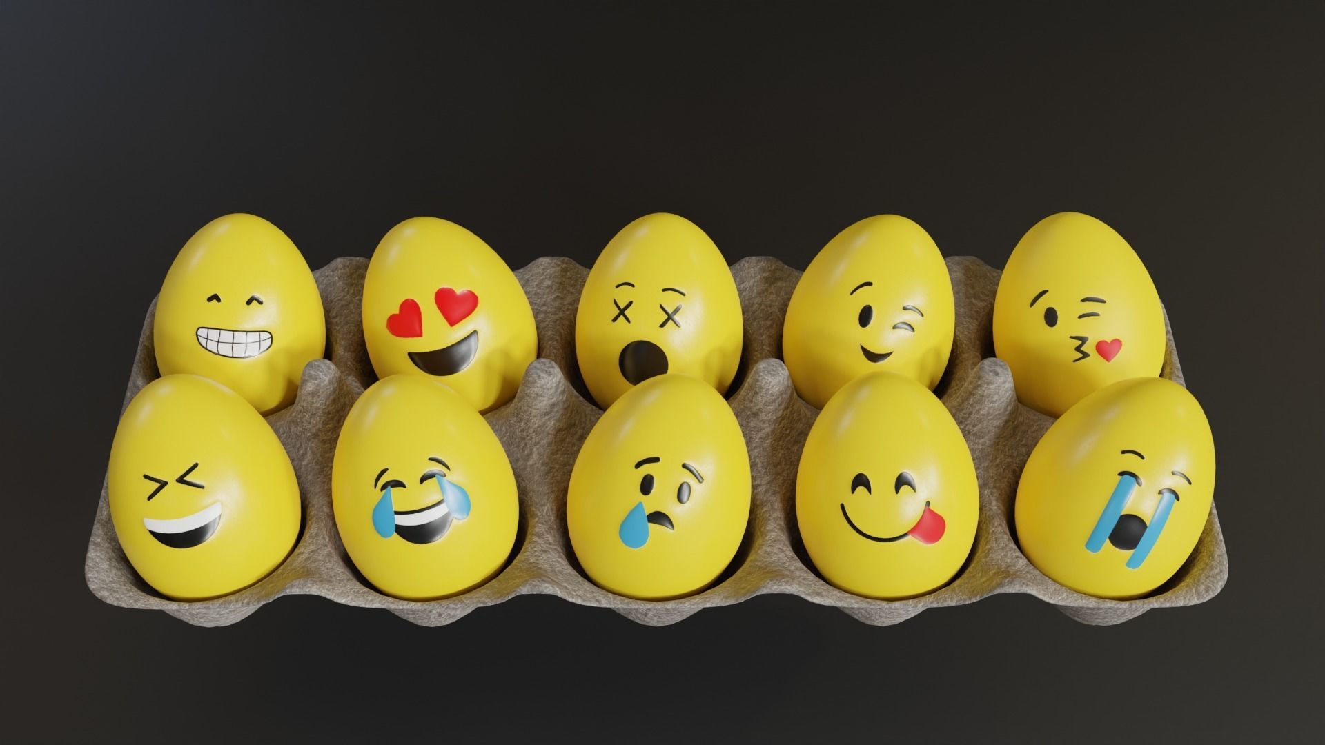 Smile Emoji Easter Eggs in Tray 3D model_3