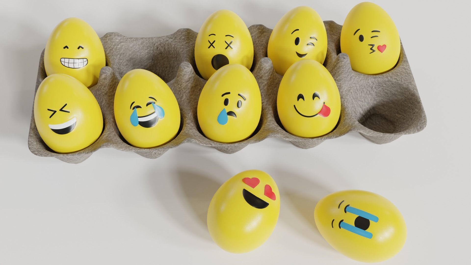 Smile Emoji Easter Eggs in Tray 3D model_6
