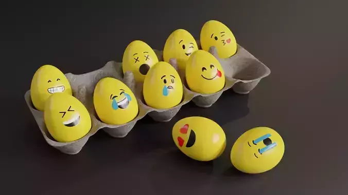 Smile Emoji Easter Eggs in Tray 3D model Smile Emoji Easter Eggs in Tray 3D model