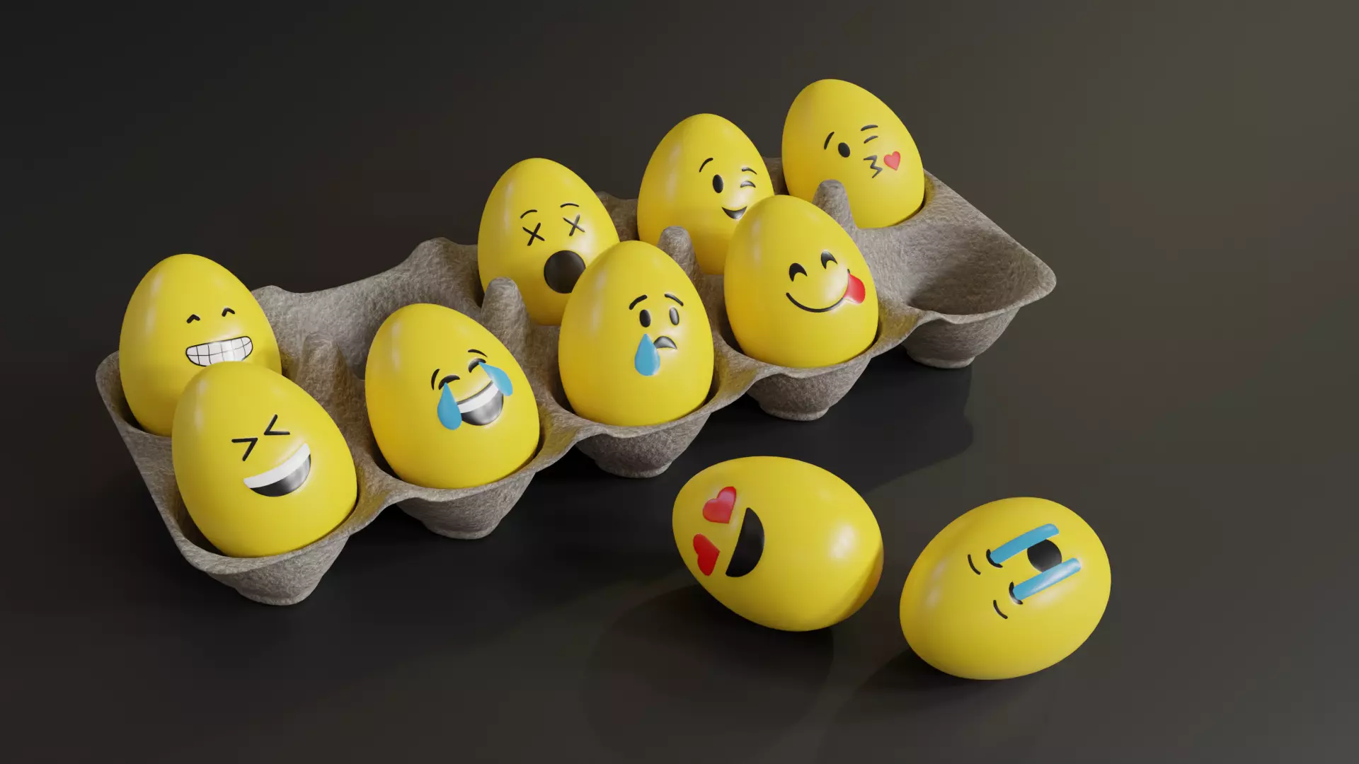 Smile Emoji Easter Eggs in Tray 3D model_0