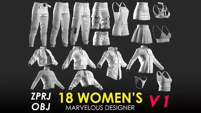 18 Womens Clothes - Vol 1 - Marvelous Designer 3D model