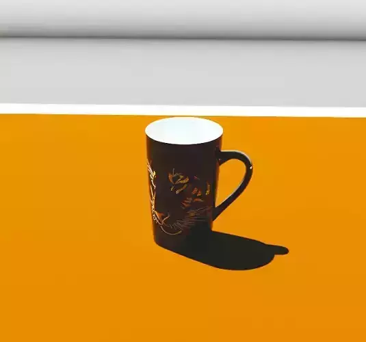 black mug with tiger engraving