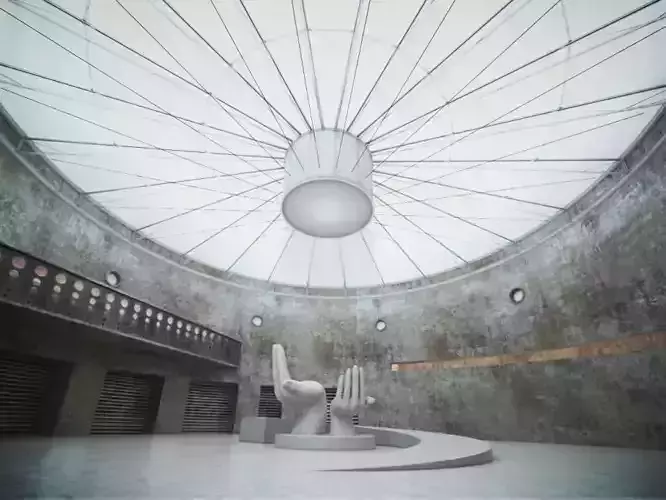 Marble Artistic Concept Hall With A Hand Sculpture