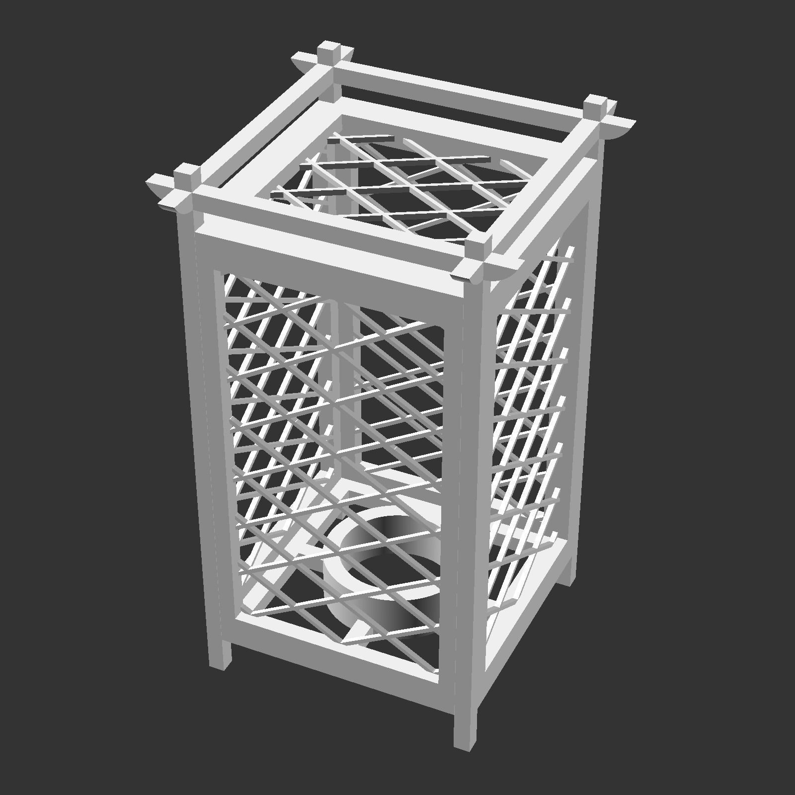 Kumiko Japanese Shoji Lantern - Hishi 3D print model_4