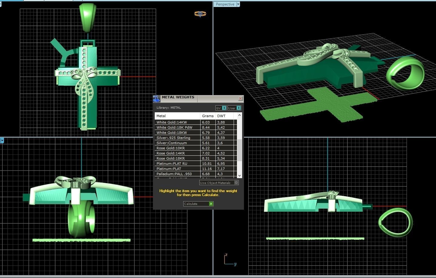 womens cross with a bow in stones 2675 3D print model_6