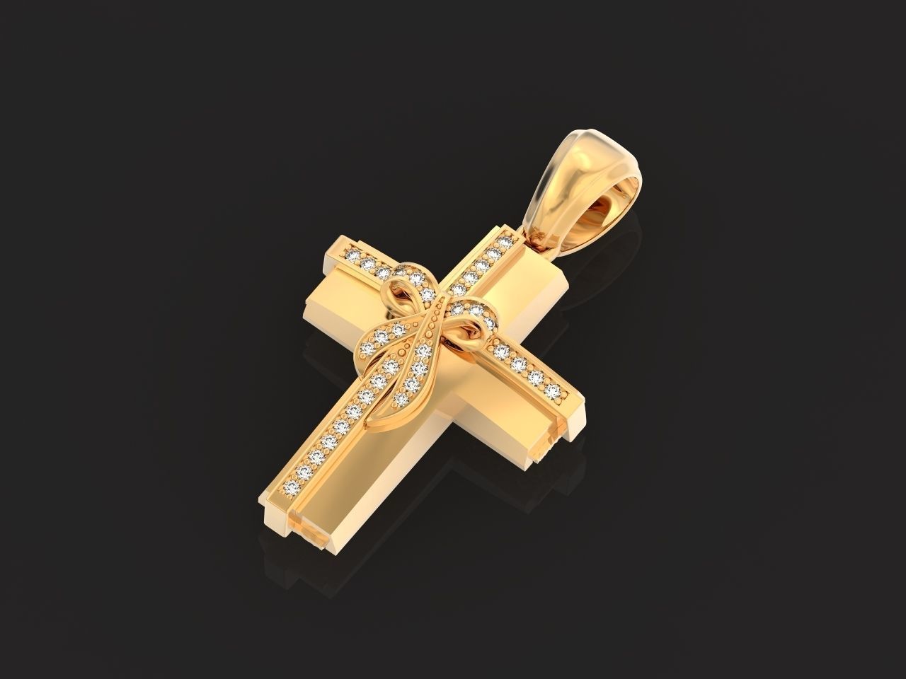 womens cross with a bow in stones 2675 3D print model_29