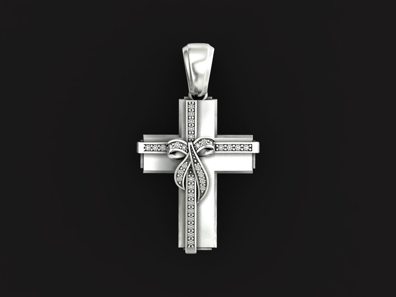 womens cross with a bow in stones 2675 3D print model_2